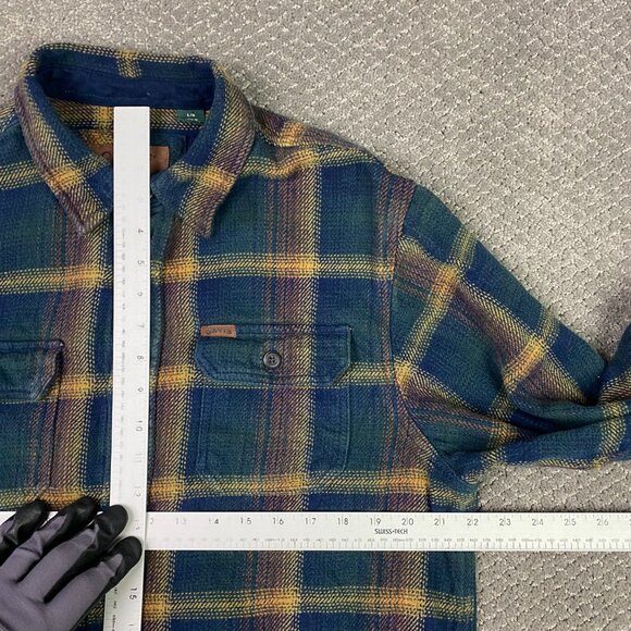 Orvis Shirt Jacket Shacket Men's Large Fits like Medium Green Blue Yellow Plaid - Picture 7 of 12